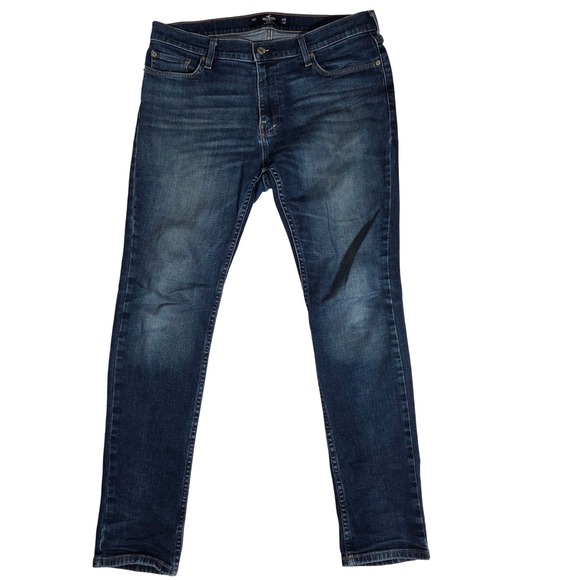 Hollister Epic Flex Mens‎ Skinny Jeans Dark Wash W34 L32 Damaged Crutch - Picture 2 of 14